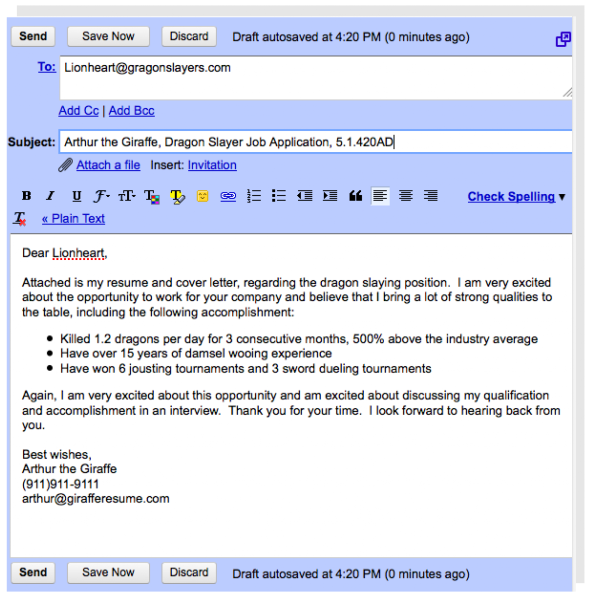 Sample email cover letter monster